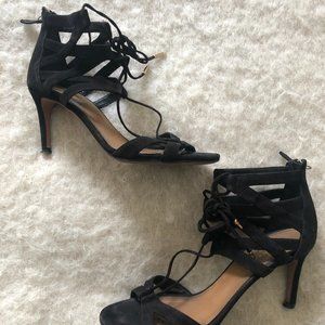 Aquazzura black suede open-toe lace-up heels - 37